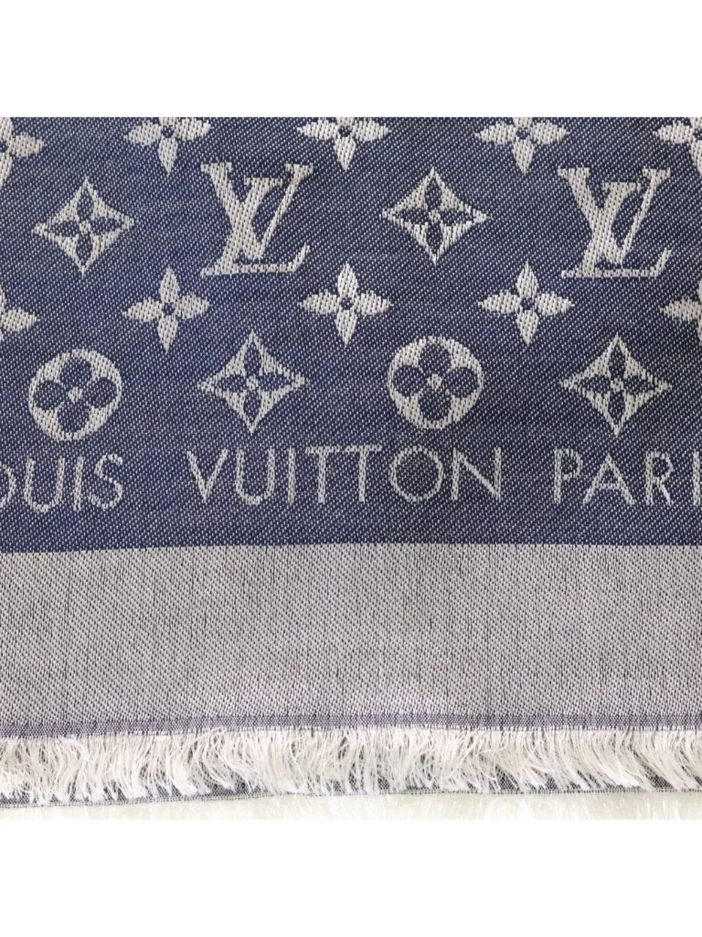 Louis Vuitton Shawl Monogram Denim Wool Navy Scarf